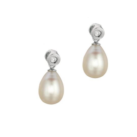 Silver Pearl & CZ Drop Earrings